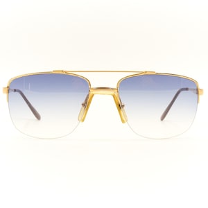 LACOSTE Vintage Gold Coat Double Bridge Half Rim Rectangular Aviator Made in France Sunglasses for Men / Preowned Condition with New Lenses