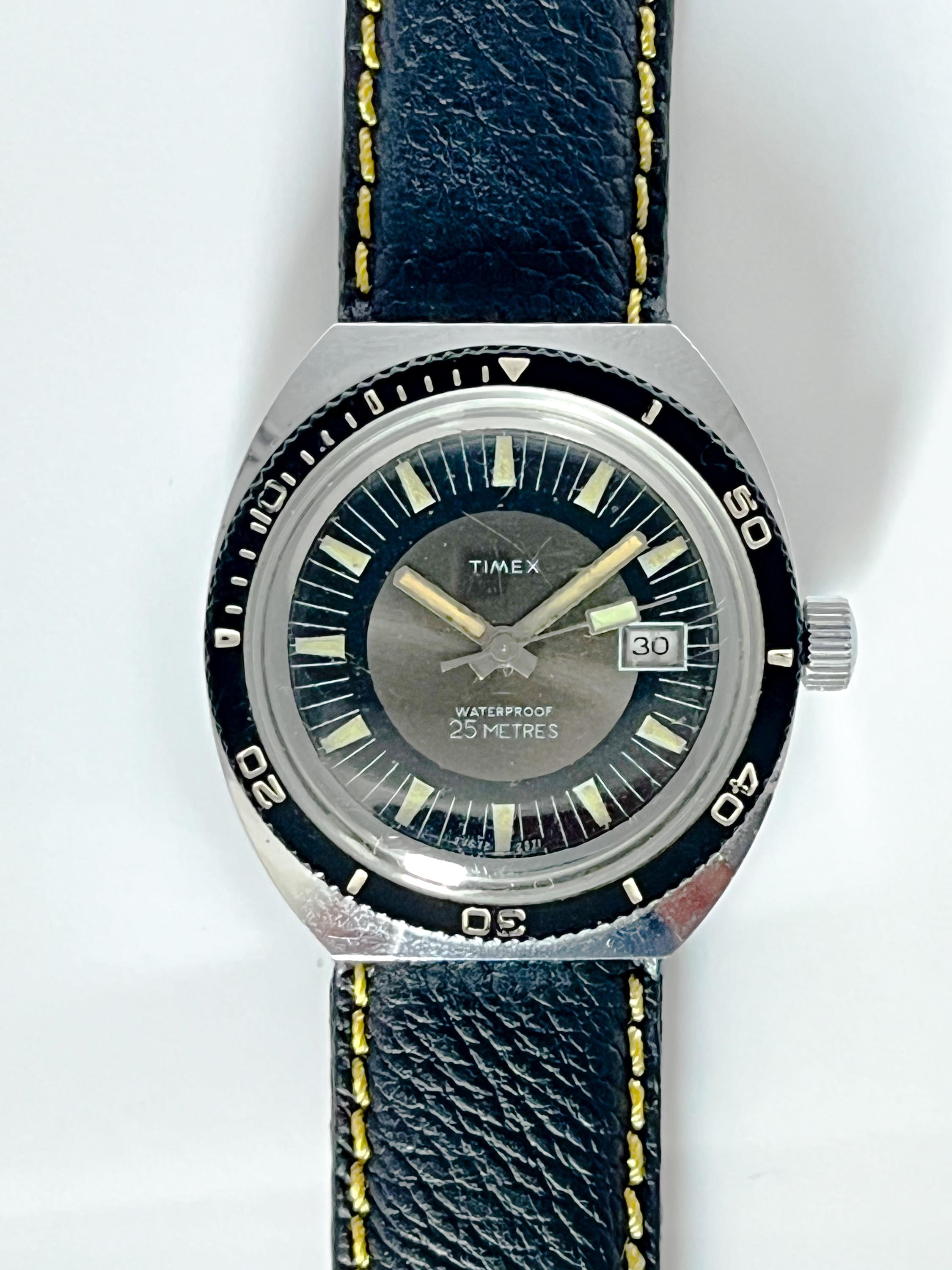 TIMEX Marlin 27672 2571 Vintage Diver 25 Meters Watch With Bezel Handwinding Movement 1970s Unisex Wristwatch Etsy UK