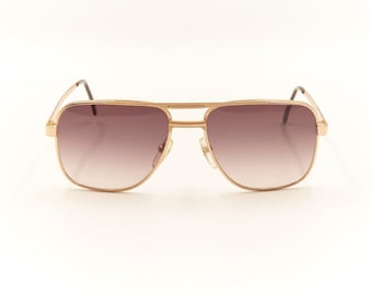 OPBAN m914 Gold Plated Double Bridge Vintage 1990s Rectangular Aviator Sunglasses for Men / Made in Italy / Good Condition