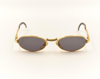 Police Gold Oval Sunglasses with Dark Gray Lenses Police 2351 201, Vintage 90s Unique Black & Gold Oval  main image 3
