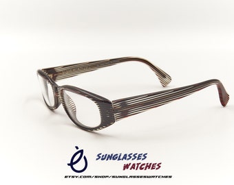 ALAIN MIKLI 2196 Gafas graduadas de diseño vintage con rayas, hechas a mano en Francia, para mujer, en buen estado de uso