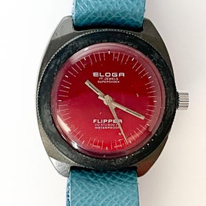 ELOGA Flipper 17 Jewels Swiss Made Plastic Vintage Diver Watch With Bezel / Handwinding Movement / 1970s Unisex Wristwatch