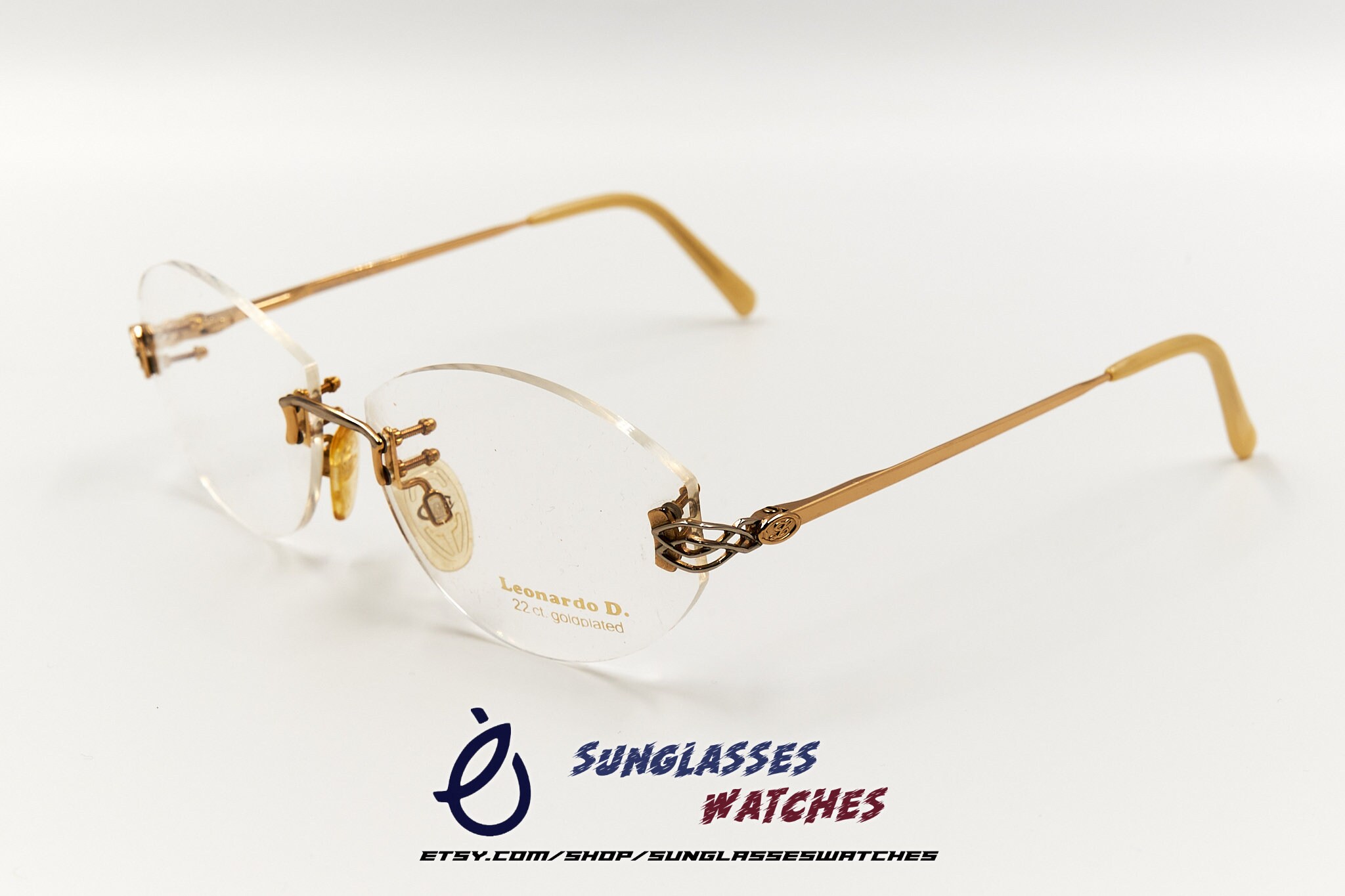 Leonardo D. LD584 22ct Gold Plated Diamond Eyeglasses Frames Gold 54-17 18k Gold Frame with Natural Diamonds Totaling 5Ct – La Bleu  main image 4