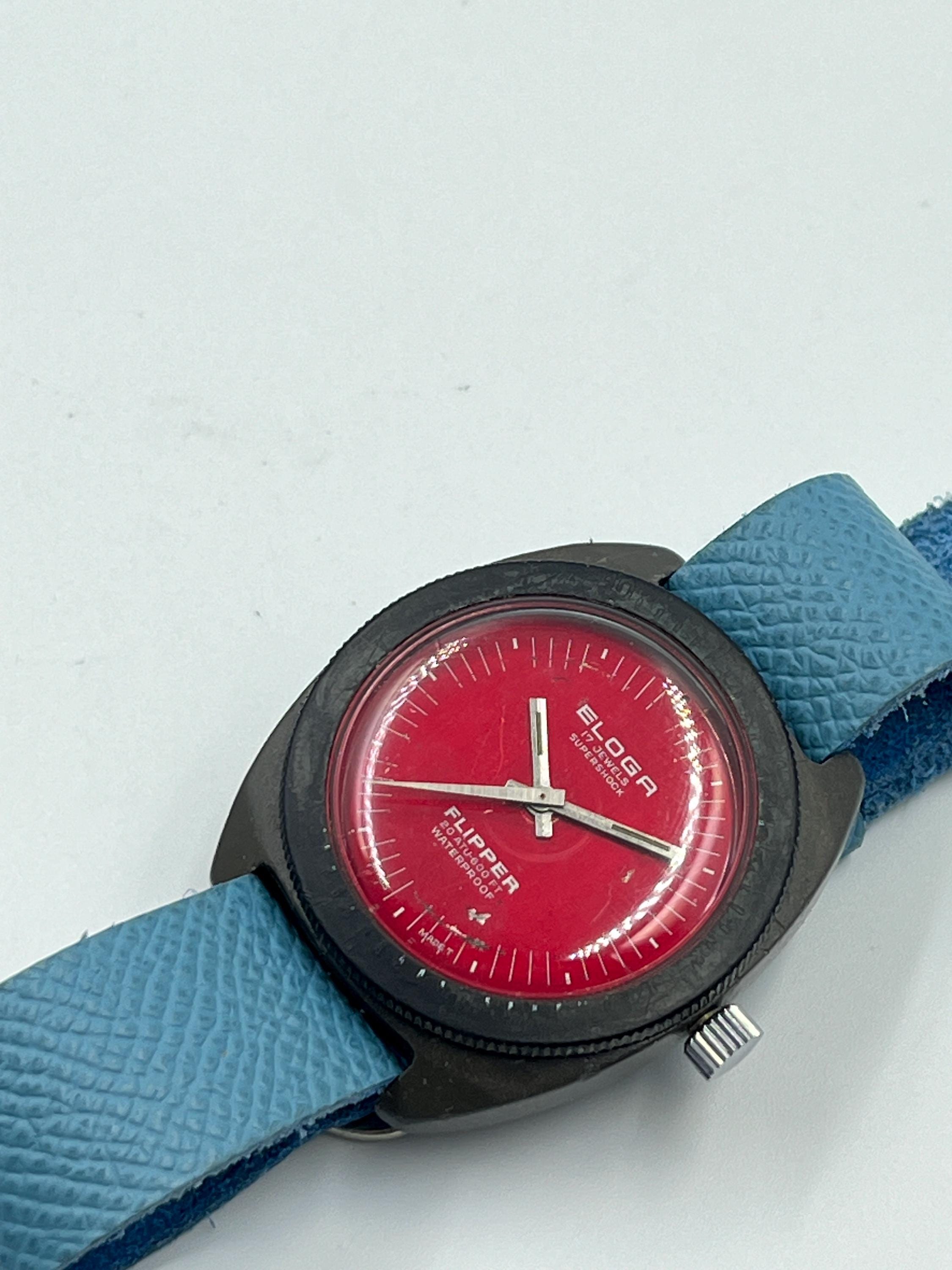 ELOGA Flipper 17 Jewels Swiss Made Plastic Vintage Diver