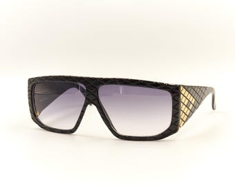HELENA RUBINSTEIN Paris HR 23 21 Vintage Designer Sunglasses from 1980s Made in France for Women or / Black Gold / New Old Stock Nos