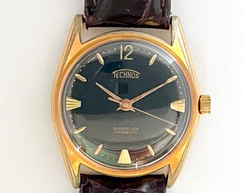 Reloj de pulsera vintage de fabricación suiza TECHNOS DUROFLEX Incabloc / Movimiento de cuerda manual / Reloj de pulsera usado de los años 70