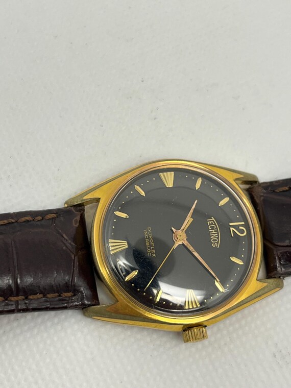 TECHNOS DUROFLEX Incabloc Swiss Made Vintage Wrist Watch / Handwinding Movement / 1970s Used Wristwatch View 5
