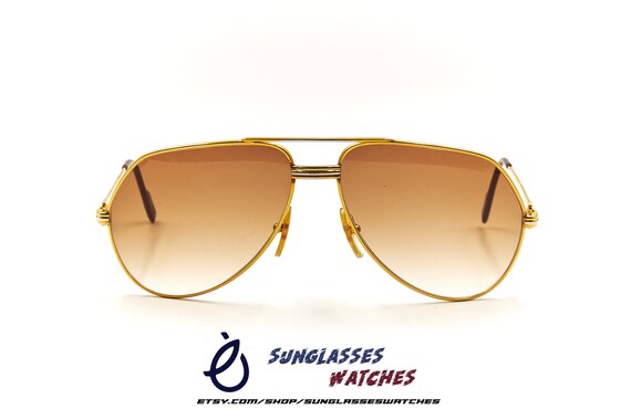Cartier Santos Vendôme Aviator Sunglasses – Vintage Authentic Gold Frame w/ Case Vintage Cartier Vendome Santos Aviator Eyeglasses 64-14 Gold  main image 2