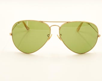 Ray Ban Bausch Lomb TRU Green BL 62 14 Aviator 62mm Sunglasses / Good Used Condition / 1980s Vintage / Made in USA Eyewear for Men