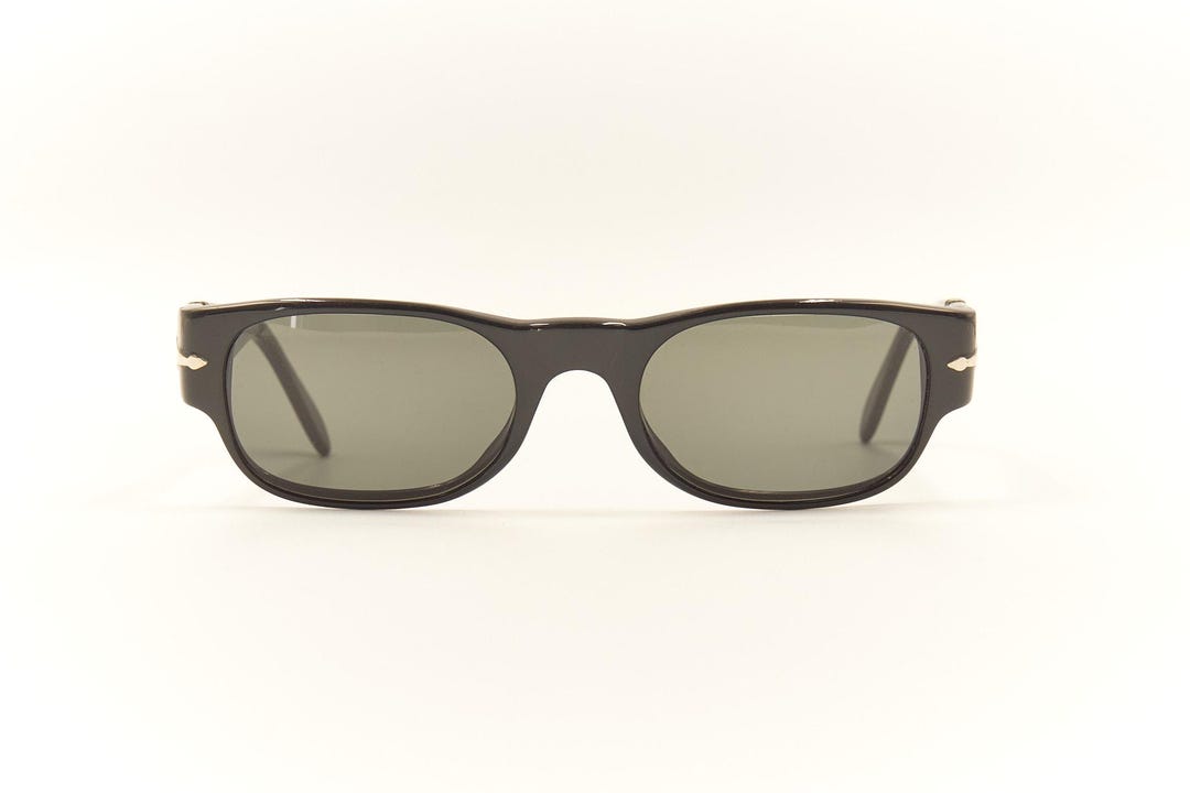 PERSOL Vintage Rectangular Black Acetate Sunglasses Used and