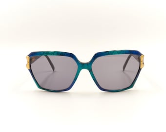 Gafas de sol de diseño vintage NINA RICCI Paris NR3002 de los años 80 fabricadas en Francia para mujer o / Azul negro / Stock antiguo nuevo NOS