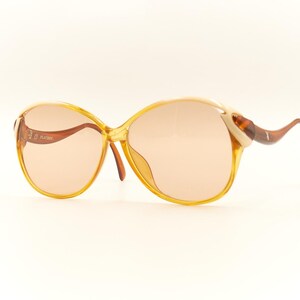 NOS Vintage 80s Playboy 4563 Sunglasses, Honey Optyl Butterfly Frame Made in Austria, Bunny Logo, New Peach Lenses