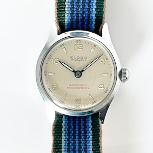 ELOGA 17 Jewels Swiss Made Military Style Wrist Watch / Military Case / Handwinding Movement / 1950s Used Wristwatch
