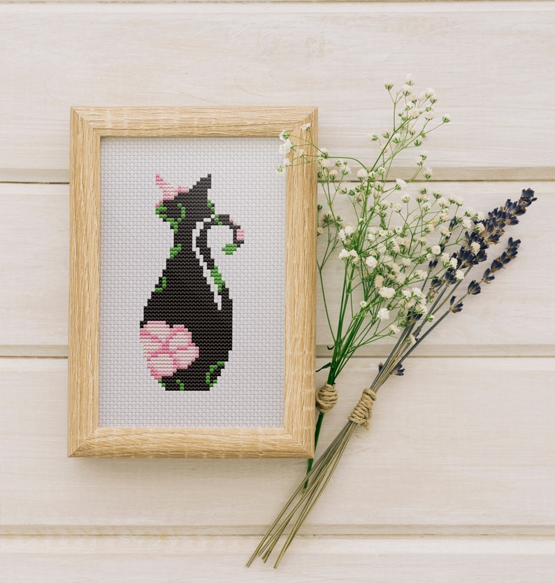 Floral Cross Stitch Pattern Flower Cross Stitch Pattern Black Cat Silhouette Cross Stitch Pattern Modern Cross Stitch Pattern Patterns Craft Supplies Tools Safarni Org