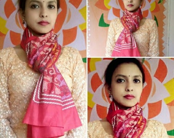 Silk Stole with Kantha Stitch Hand Embroidery.