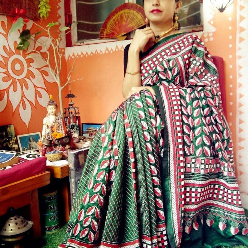 Kantha Stitch Silk Saree With Elaborate Hand Embroidered Etsy