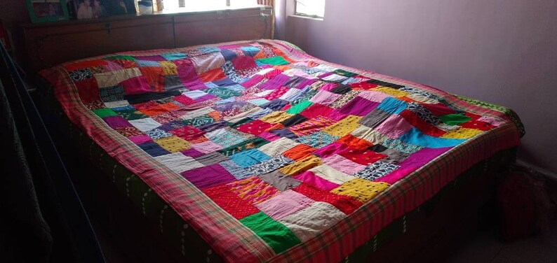 Hand Stitched Four Layered Patchwork Designer Cotton shops Kantha Quilt from Bengal, India.