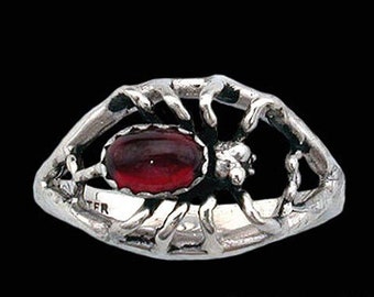 Spider Ring with Gemstone Abdomen, Sterling Silver Sideways Spider Ring, Spider Jewelry, Genuine Gemstones, Spiders, Free US Shipping