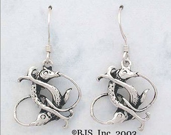 Pisces Earrings, Sterling Silver Double Fish Dangles, Fish Jewelry, Zodiac Jewelry, Includes Free US Shipping