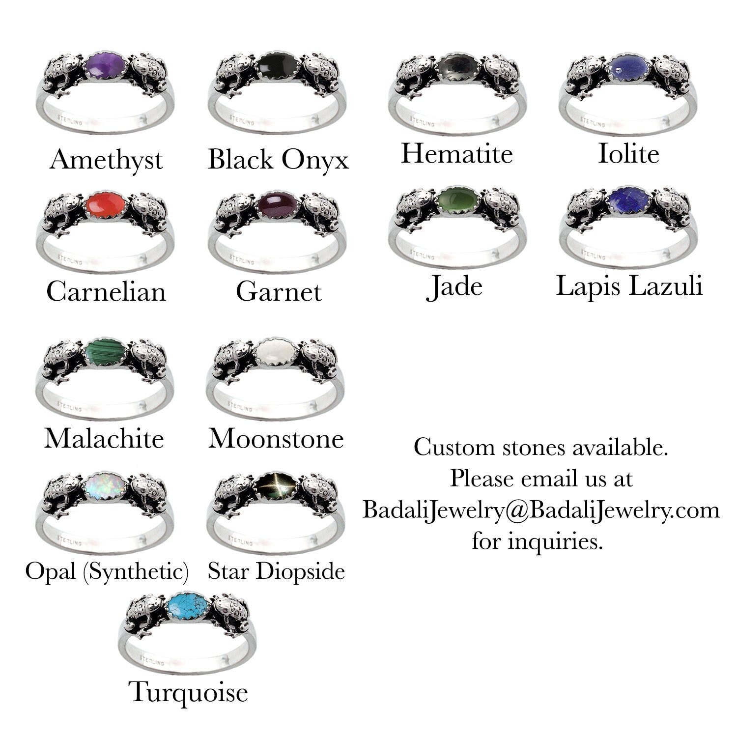 Double frog sale ring with gemstone