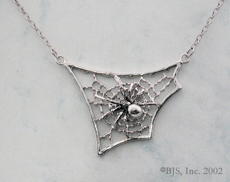 Includes Free US Shipping Spider Necklace on Web Spider Jewelry Black Widow Sterling Silver Spider Pendant Spiders