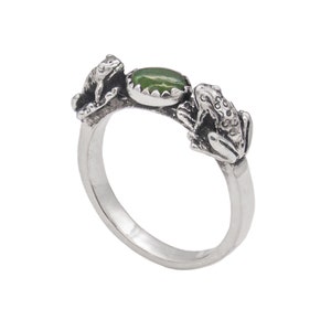 Double Frog Ring with Gemstone, Sterling Silver Frogs Ring, Frog Jewelry, Genuine Gemstones, Amphibians, Includes Free US Shipping