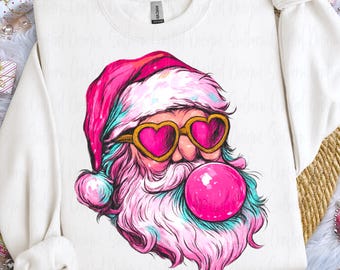 Retro Santa PNG | Trendy | Christmas | Merry | Blowing Bubble | Vintage | Cute | Funny | Holiday | Sublimation | Glasses | Pink