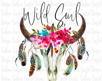 Wild soul png digital download / boho sublimation design / commercial use / skull / cute