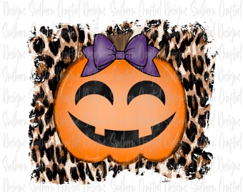 Halloween png digital download / commercial use / kids Halloween png / baby / toddler / pumpkin with bow / leopard