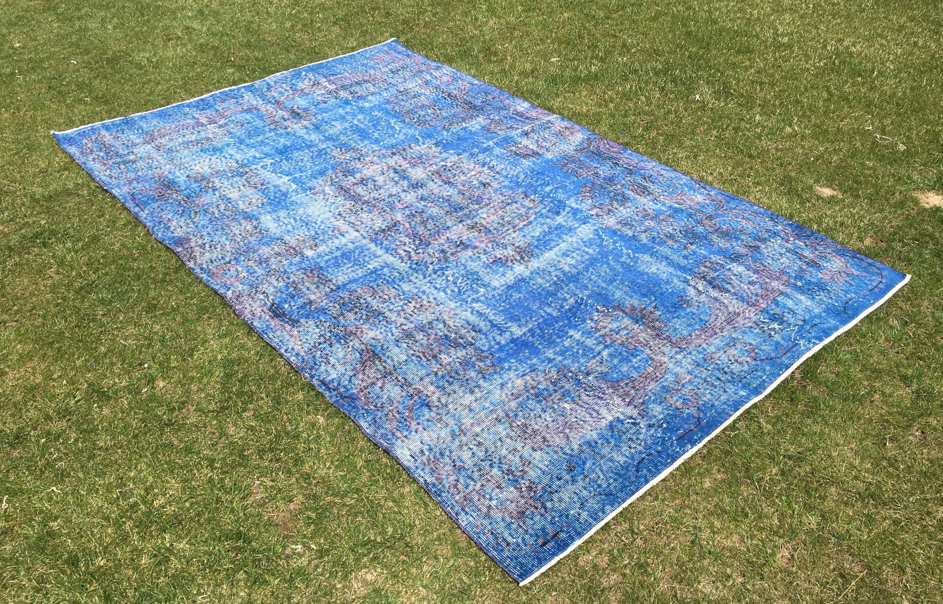 Overdyed Blue Rug blue Colour Rugvintage Rugturkish Rug Etsy