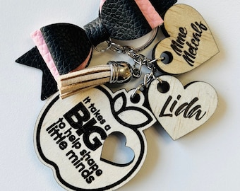 Personalized Wood Keychain, Gift for Teacher, Teacher Appreciation Keychain, You Rule Teacher Keychain, Keychain With Tassel, Bow Keychain