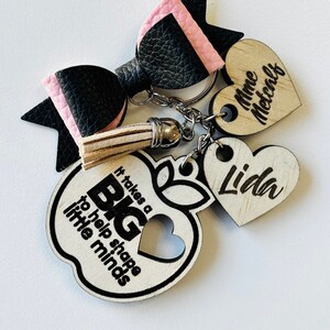 Personalized Wood Keychain, Gift for Teacher, Teacher Appreciation Keychain, You Rule Teacher Keychain, Keychain With Tassel, Bow Keychain