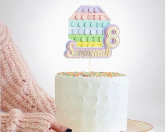 Pop It Fidget Cake Topper, Pop It Banner de Aniversário, Fidget Cake Topper, Rainbow Cake Topper, Pastel Rainbow Pop It Decoração de Bolo