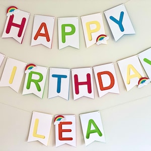 Rainbow Theme Happy Birthday Banner. Personalized Happy Birthday Banner. Customized Happy Birthday Banner