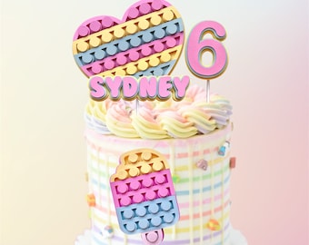 Pop It Fidget Cake Topper, Pop It Party Set, Custom Name Banner, Cake Decoration, Kids Party Decorations, Fidget Cake Topper, Bubble Topper