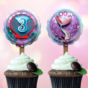 Bubble Shaker Cupcake Topper, Mermaid Cupcake Topper, Little Mermaid Topper, Décoration de gâteau, Décorations de fête pour enfants, 3ème anniversaire