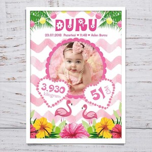 Flamingo - anúncio de nascimento - decoração de quarto de bebê - quadro de bebê - quadro de aniversário - presente de bebê - porta