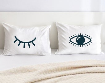 Open & Closed Eyes Pillowcase - Set of 2 - pillowcases - custom pillowcase - cotton pillowcase - mr and mrs - personalized pillowcase - gift