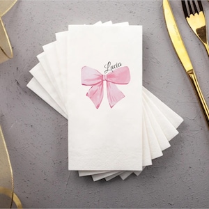 Tovaglioli da cocktail con fiocco personalizzati, tovaglioli da cocktail, tovaglioli con fiocco Baby Shower Coquette She's tying the knot Bridal shower 33 x 33 cm 20 pezzi
