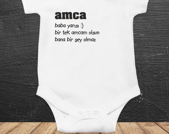 Amca Baba Yarısı - %100 Cotton - Personalized Baby – Baby Gift – New Baby – Baby Clothing - White - Customizable - Short or Long Sleeve