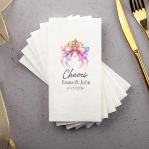 Personalized bow cocktail napkins, Bridgerton Inspired napkins, Bow Napkins Baby Shower Coquette She&#39;s tying the knot Bridal shower 20 pcs