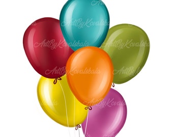 Rainbow Balloons PNG, Birthday Balloons PNG, Digital Download