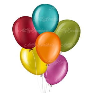 Rainbow Balloons PNG, Birthday Balloons PNG, Digital Download