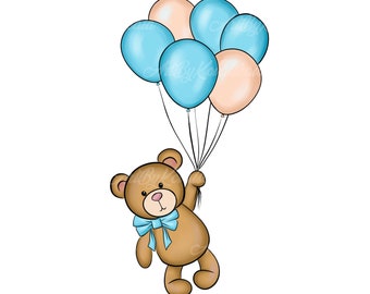 Teddy Bear Clipart, Bear PNG, Baby Shower Boy, PNG, Digital Download