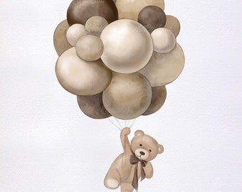 Teddy Bear Clipart, Watercolor Bear PNG, Baby Bear, PNG, Baby Shower, Descarga digital, Uso comercial