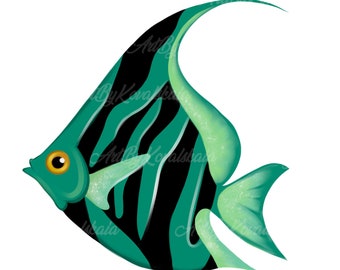 Colorful Tropical Fish PNG – Teal Angelfish Clip Art (Digital Download)