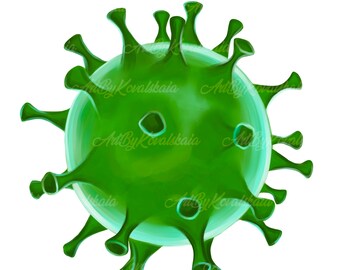 Virus Corona PNG Image, Green Graphic (Digital Download)
