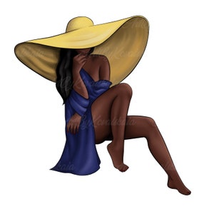 Fashion Girl Clipart, African American Woman in Hat (PNG Digital Download)