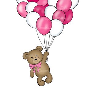 Teddy Bear Clipart, Bear PNG, Baby Shower Clipart, Baby Shower Girl, Digital Download