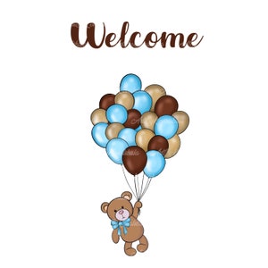 Baby Shower Welcome Sign, Welcome PNG,  Teddy Bear PNG, Digital Download